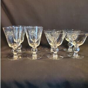 8 Pc Mixed Set Sevron Cut Crystal Wine n Champagne Glasses in Starfire